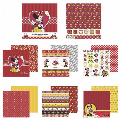 Kit Papel Scrapbook Toke e Crie SDFD131 Dupla Face 30,5x30,5cm com 12 Folhas Sortidas Disney Minnie Mouse