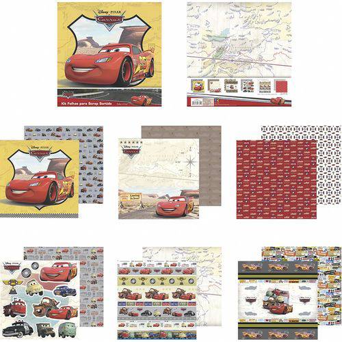 Kit Papel Scrapbook Toke e Crie Sdfd138 Dupla Face 30,5x30,5cm com 12 Folhas Sortidas Disney Carros