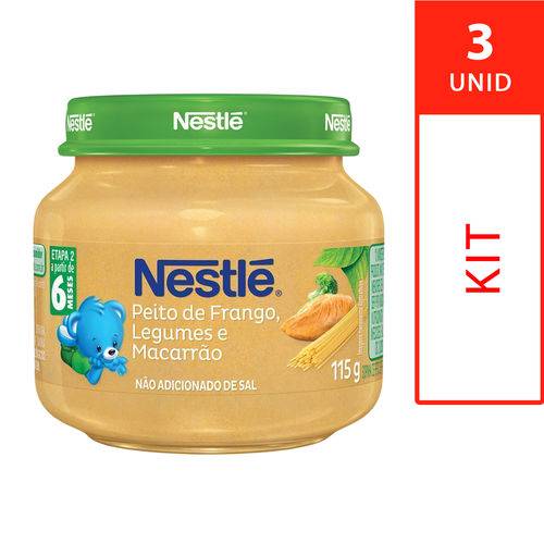 Kit Papinha da Nestle - Peito de Frango, Legumes e Macarrão - 3 Unidades - 115g