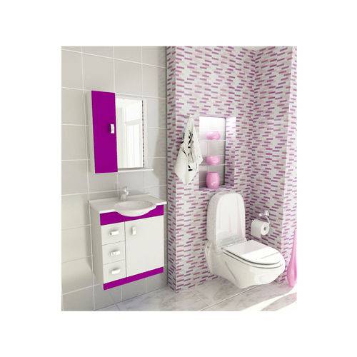 Kit para Banheiro 3 Peças Sintético + Espelho Violeta Tomdo