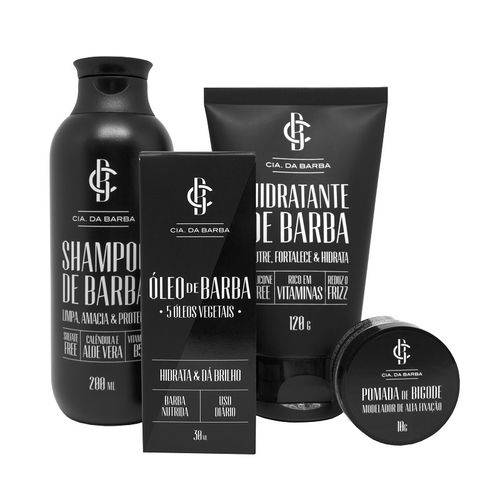 Kit para Barba Shampoo+Hidratante+Óleo+Pomada Cia da Barba