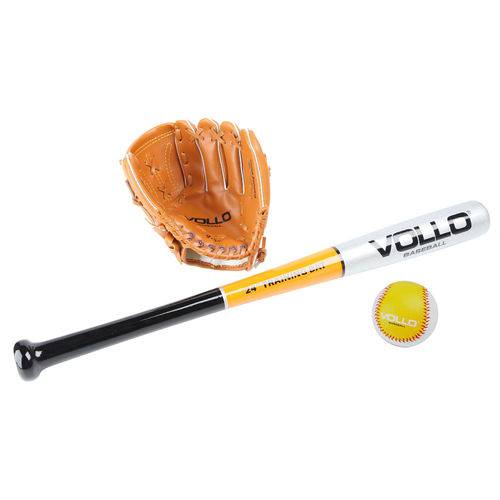 Kit para Beisebol VOLLO 2409B com Taco Bola e Luva em PVC