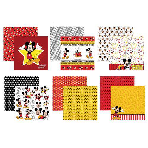 Kit para Scrapbook Mickey Mouse Sortido com 12 Folhas Toke e Crie Kit