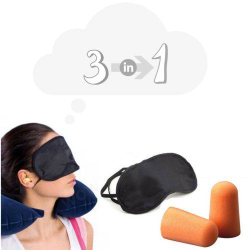 Kit para Viagem Travesseiro Inflável Mascara de Dormir Tapa Ouvidos