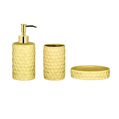 Kit 3 Peças para Banheiro Dourado em Cerâmica 7787 Mart Collection