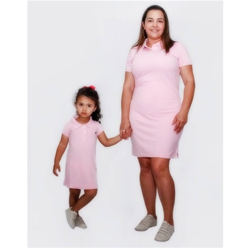 Kit 2 Peças Vestido Polo Rosa Bebê Mãe e Filha