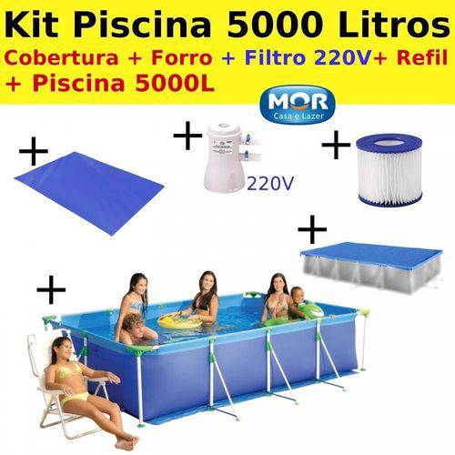 Kit Piscina 5000 Litros Premium com Capa + Forro + Bomba Filtrante 220v