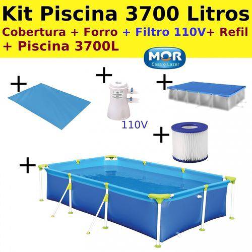 Kit Piscina 3700 Litros + Capa + Forro + Filtro 110V + Refil Mor