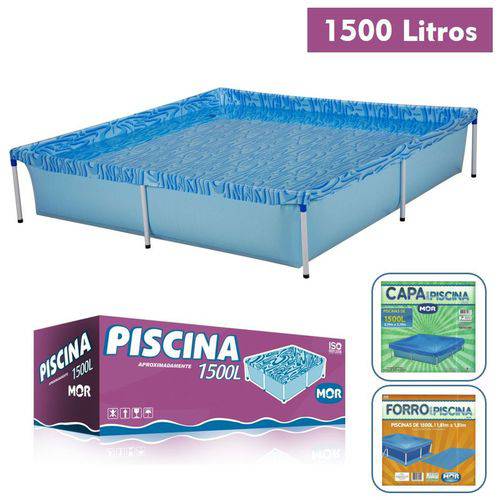 Kit Piscina Infantil 1500 Litros + Capa + Forro Retangular Estruturada - Mor