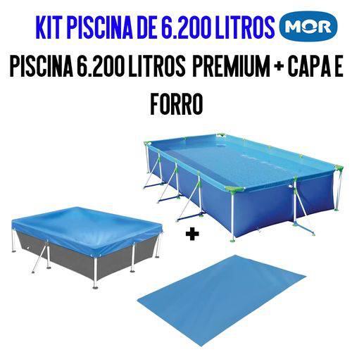Kit Piscina Retangular 6200 Litros Premium Mor (Piscina + Capa + Forro)