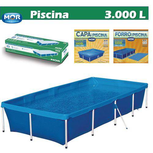 Kit Piscina Standart 3000 Litros + Capa + Forro Retangular Estruturada - Mor