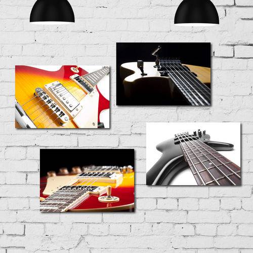 Kit Placa Decorativa Mdf Guitarra 4un 30x40
