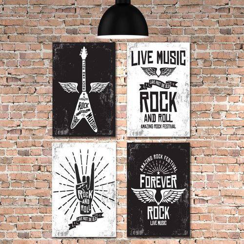 Kit Placa Decorativa MDF Rock e Musica 4 Unidades