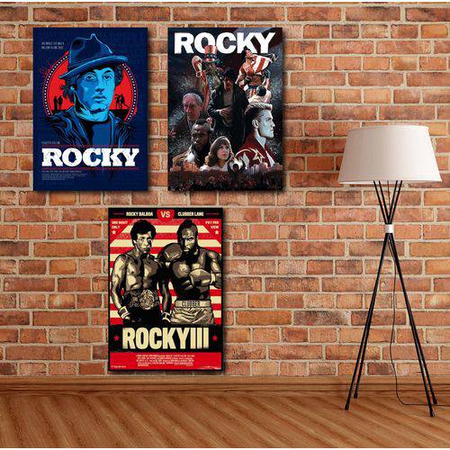 Kit Placas Decorativas Rocky Balboa em MDF com 3 Unidades 40x30cm