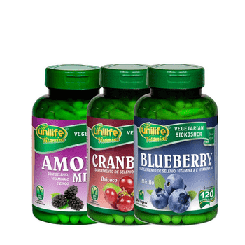 Kit Polifenois Antioxidantes Amora + Blueberry + Cranberry 120 Cápsulas Unilife