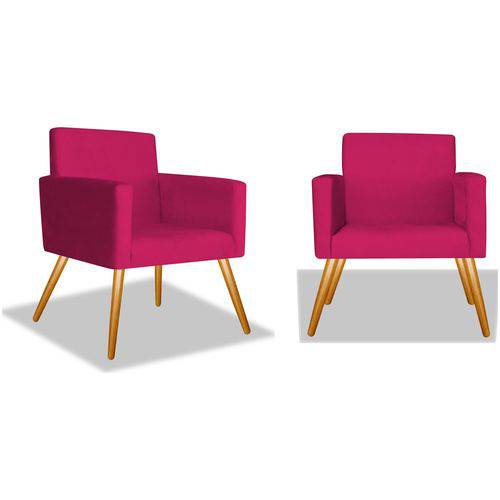Kit 2 Poltronas Cadeiras Decorativa Beatriz Sala Quarto Escritório Recepção Corino Rosa Pink - AM DECOR