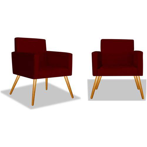 Kit 2 Poltronas Cadeiras Decorativa Beatriz Sala Quarto Escritório Recepção Suede Bordô - AM DECOR