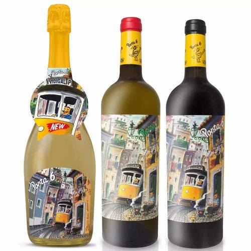 Kit Porta 6 - 1 Vinho Tinto 750ml 1 Vinho Branco 750ml 1 Espumante 750ml