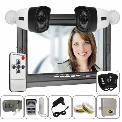 Kit Porteiro Eletrônico com Vídeo Monitor com Câmeras Fechadura Receptor e Controles