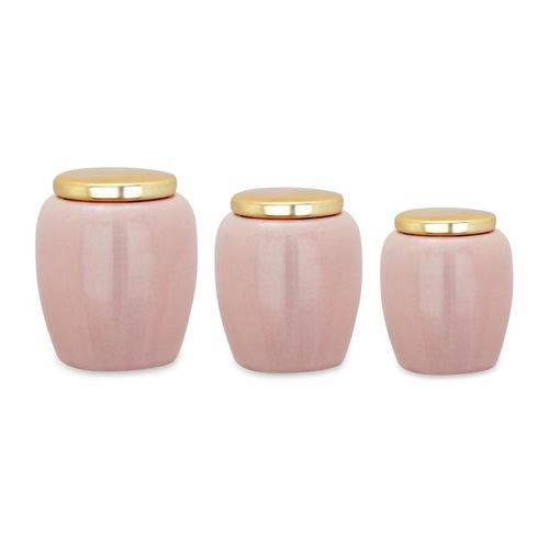 Kit 2 Potes de Cerâmica Rosa e Dourado 8945 Mart