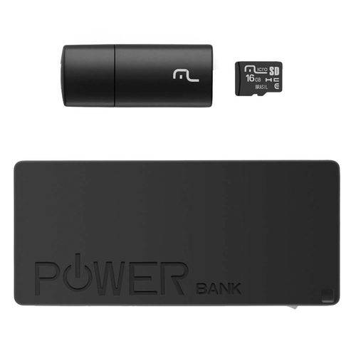Kit Power Bank 4000mAh + Pendrive + Cartão de Memória Micro Sd Classe 10 com 16GB Multilaser - MC220