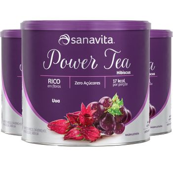 Kit 3 Power Tea Chá Hibiscus Uva 200g Sanavita