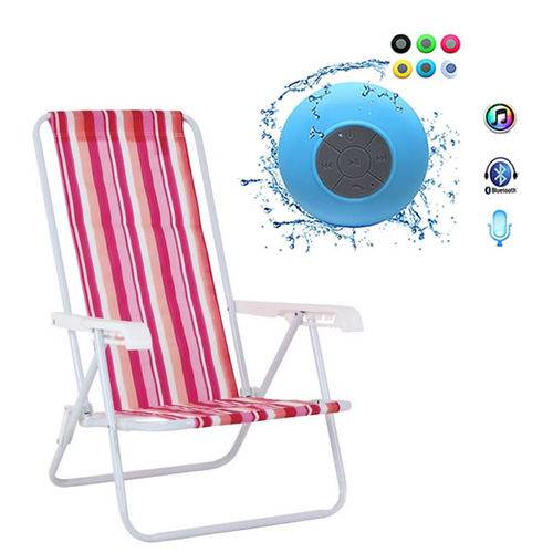 Kit Praia Verão 01 Cadeira 4 Posições Aço - Mor + 01 Caixa de Som Bluetooth a Prova D'agua