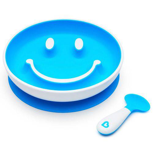 Kit Prato Smile com Ventosa e Colher Munchkin Azul