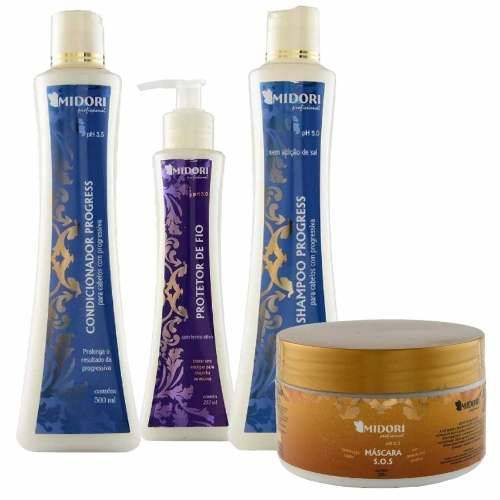 Kit Progress Shampoo Condicionador Protetor Fios Mascara Sos Midori