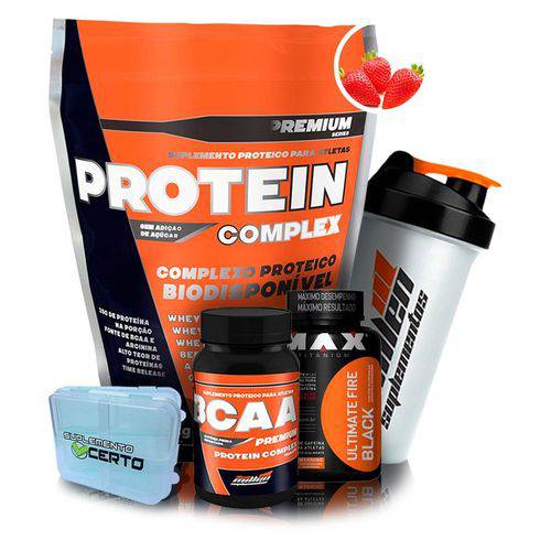 Kit Protein Complex + Ultimate Fire Black + Bcaa Premium + Porta Caps + Coq