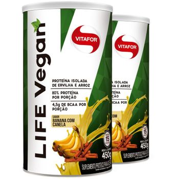 Kit 2 Proteína Vegetal Life Vegan Vitafor 450g Banana