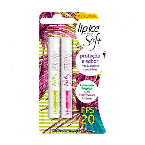 Kit Protetor Labial Lip Ice Soft FPS 20 Limonada Tropical e Framboesa Intensa com 2 Unidades 2g Cada