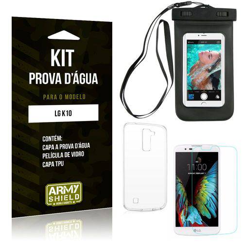 Kit Prova D'água LG K10 Capa a Prova D'água + Capa + Película de Vidro - Armyshield