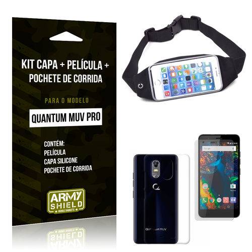 Kit Quantum Muv Pro Capa Silicone + Película de Vidro + Pochete para Corrida - Armyshield