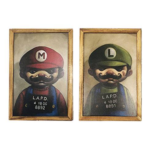 Kit 2 Quatro Decorativos Mario Bros Luigi Thug Life Madeira