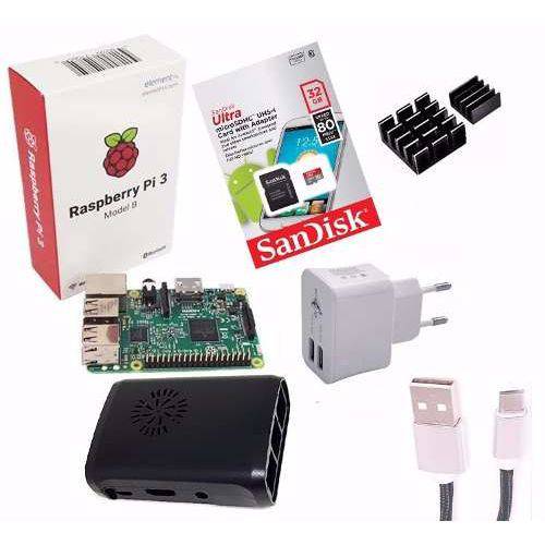 Kit Raspberry Pi 3 + Case Orig + Fonte + Dissipadores + 32gb