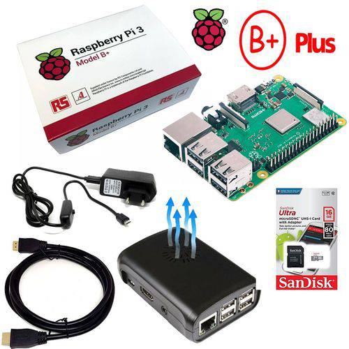 Kit Raspberry Pi 3 Model B+ Plus - Nota Fiscal Cooler 16gb