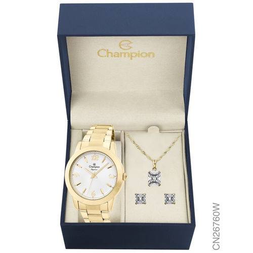 Kit Relógio Champion Dourado Feminino Cn26760w