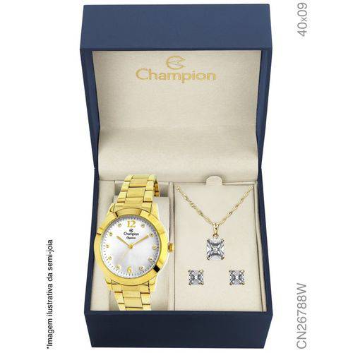 Kit Relógio Champion Dourado Feminino CN26788W + SEMI JOIA