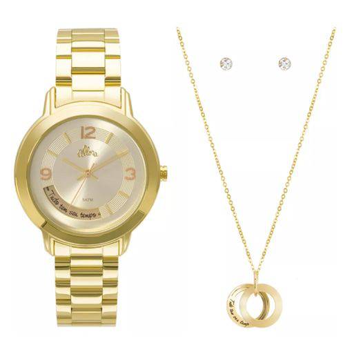 Kit Relógio Feminino Allora Serena Al2315ai/k4x Dourado