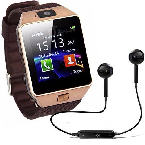 Kit 2 Relógios Smartwatch Dz09 + 2 Fone Bluetooth - Original Touch Bluetooth Gear Chip - Dourada