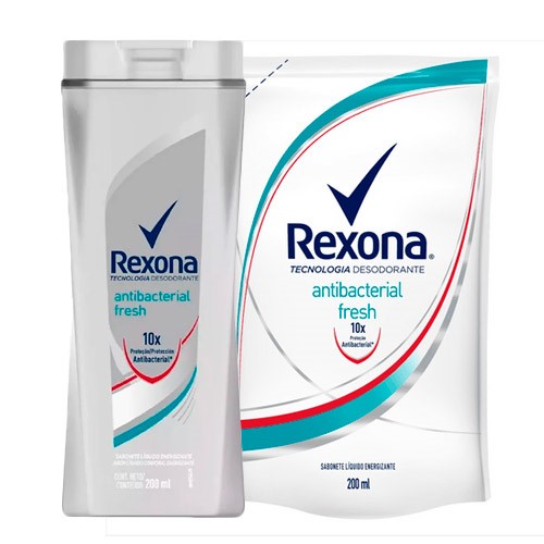 Kit Rexona Sabonete Líquido Antibacterial Fresh 200ml + Refil 200ml