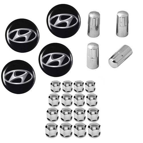 Kit Roda Calota Hyundai HB20 + Emblema Resinado + Tampa Ventil + Capa Parafuso