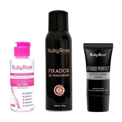 Kit Ruby Rose - Fixador Maquiagem, Primer Facial e Agua Micelar 200ml