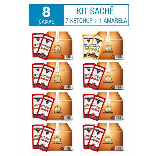 Kit Sachê C/8 (7 Ketchup + 1 Mostarda Amarela) 7g Hemmer Alimentos