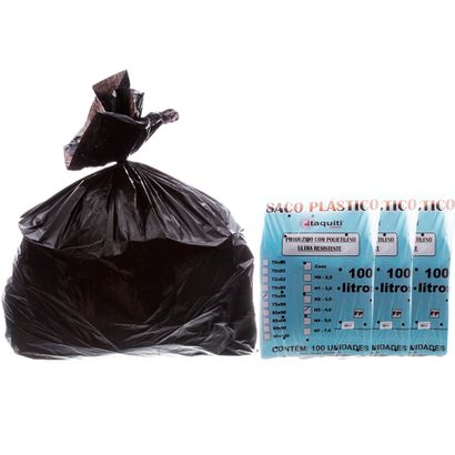 Kit Saco para Lixo Preto de 100 Litros com 300 Unidades Itaquiti