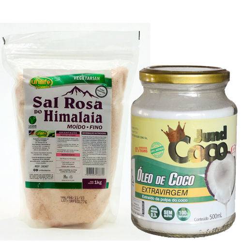 Kit Sal Rosa do Himalaia Fino 1kg e Óleo de Coco 500ml