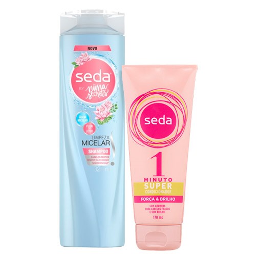 Kit Seda Shampoo Limpeza Micelar Flor de Lotus By Niina Secrets 325ml + Super Condicionador 1 Minuto Força e Brilho 170ml