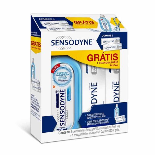 Kit Sensodyne 2 Creme Dental Branqueador Extra Fresh 50g Grátis Antisséptico Bucal 250ml
