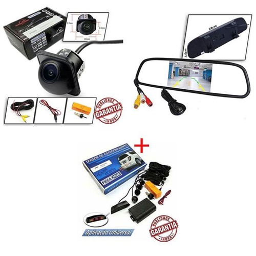 Kit Sensor de Estacionamento Camera Re e Espelho Lcd 4.3 Polegadas Kit92157b